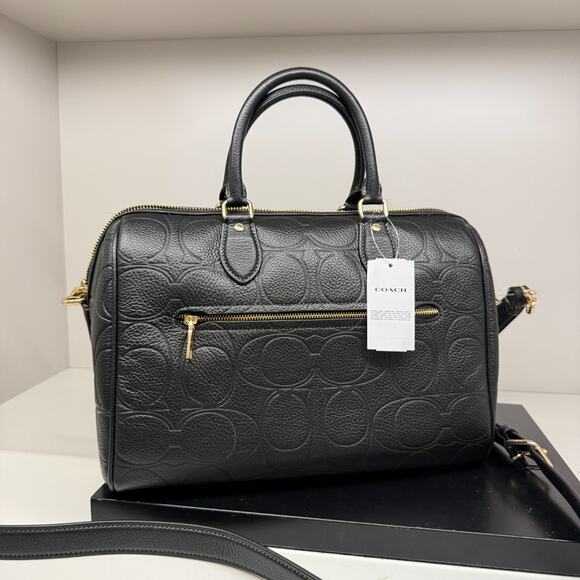 Coach Rowan Large Satchel Bag In Signature Leather CCD53 BLACK Gold - Picture 6 of 9